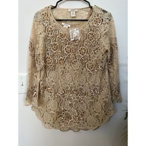 NEW Sundance Moon Flower Top Gold Lined Lace Embellished 2pc Embroidery Blouse M